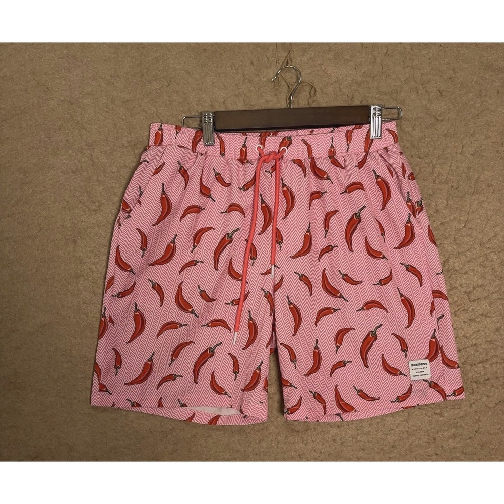 Mosmann Swim Trunks Australia Mens Sz M Pink Chili Peppers Pockets 7" Inseam‎